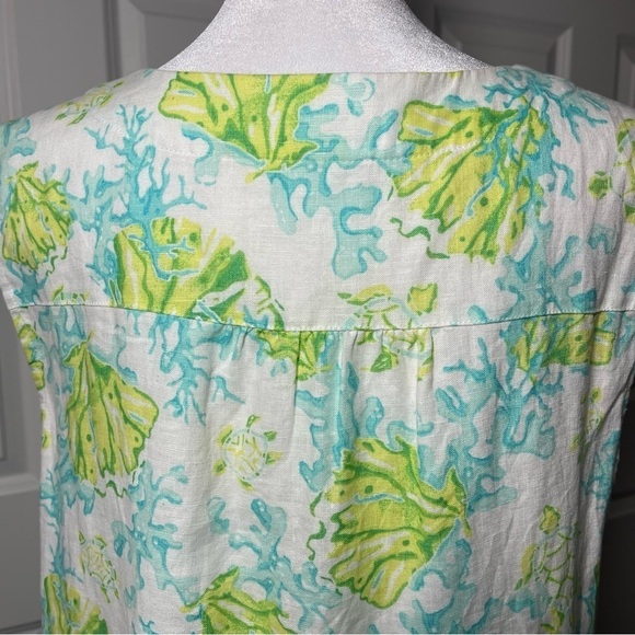 J. Jill Love Linen Coral Reef and Turtle Dress Sleeveless V-Neck Lined Large - Picture 5 of 15